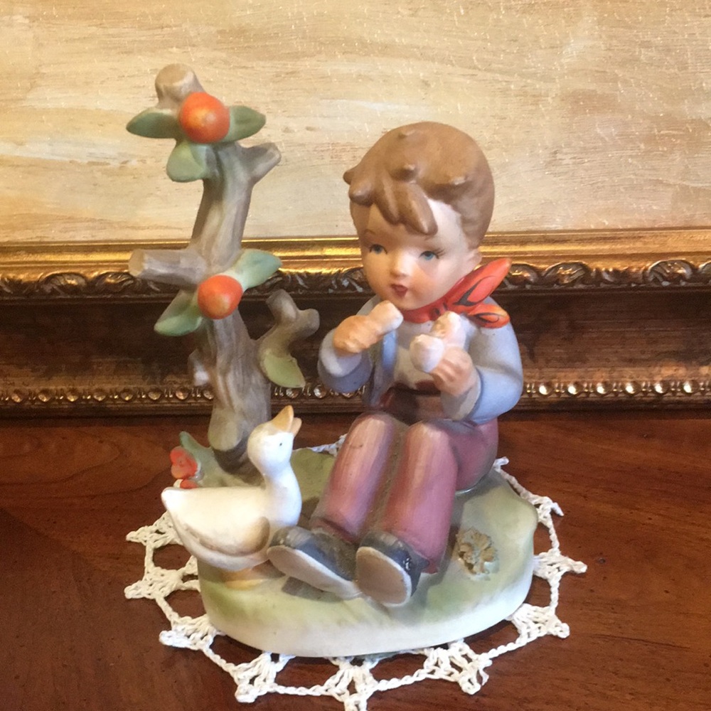 Vintage Erich Stauffer Figurine Boy and Duck by Apple Tree Home Decor